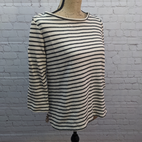 Loft Striped Sweater with Zipper on Back Medium - Picture 2 of 6
